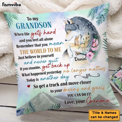 Personalized Gifts For Grandson Wolf You Can Do It Pillow