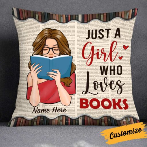 Personalized Girl Loves Books Pillow