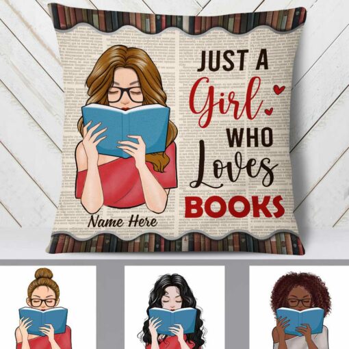 Personalized Girl Loves Books Pillow