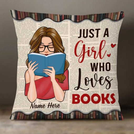 Personalized Girl Loves Books Pillow