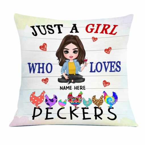 Personalized Girl Loves Chicken Peckers Pillow