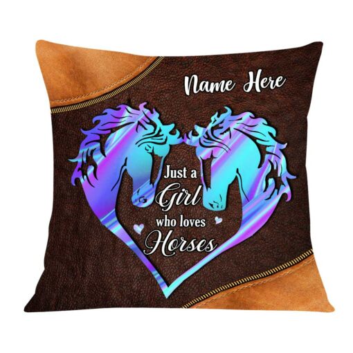 Personalized Girl Loves Horse Pillow