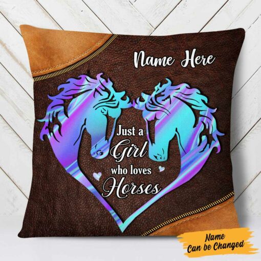 Personalized Girl Loves Horse Pillow