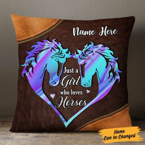 Personalized Girl Loves Horse Pillow