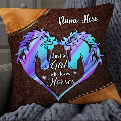 Personalized Girl Loves Horse Pillow