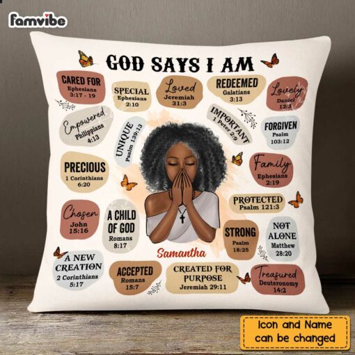 Personalized God Says I Am Bible Verse Affirmations Pillow