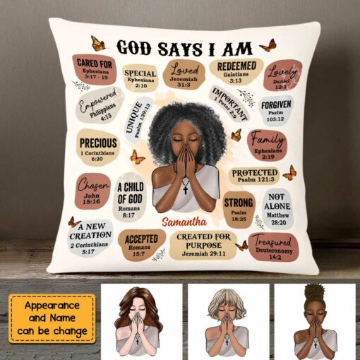 Personalized God Says I Am Bible Verse Affirmations Pillow