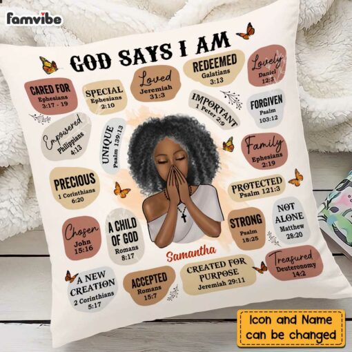 Personalized God Says I Am Bible Verse Affirmations Pillow