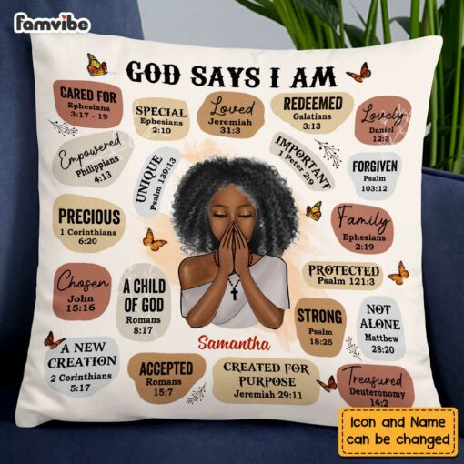 Personalized God Says I Am Bible Verse Affirmations Pillow