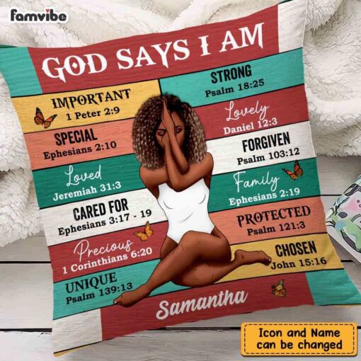 Personalized God Says I Am Bible Verse Pillow