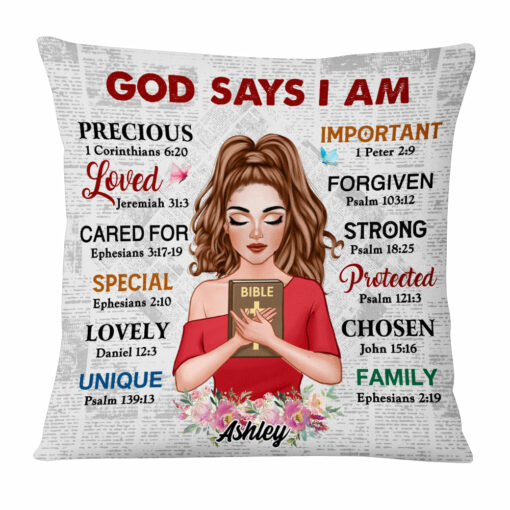 Personalized God Says I Am Girl With Cross Pillow