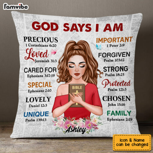 Personalized God Says I Am Girl With Cross Pillow