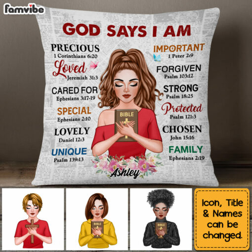 Personalized God Says I Am Girl With Cross Pillow