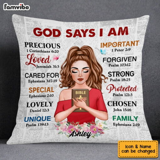 Personalized God Says I Am Girl With Cross Pillow