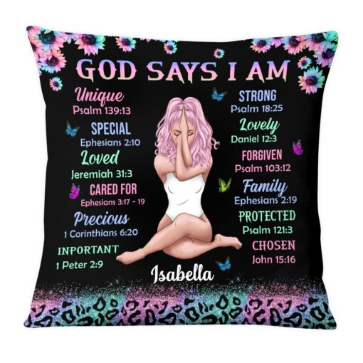 Personalized God Says I Am Sun Sunflowers Glitter Leopard Pillow