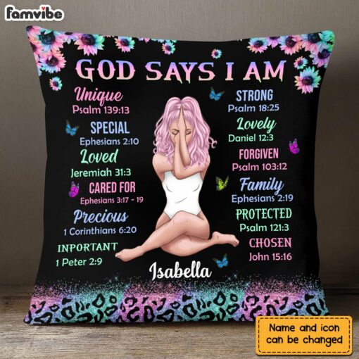 Personalized God Says I Am Sun Sunflowers Glitter Leopard Pillow