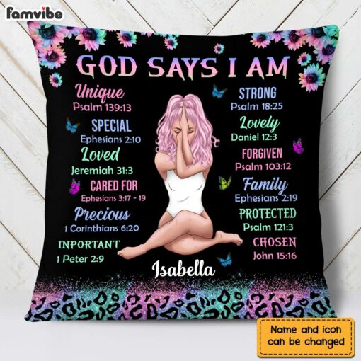 Personalized God Says I Am Sun Sunflowers Glitter Leopard Pillow