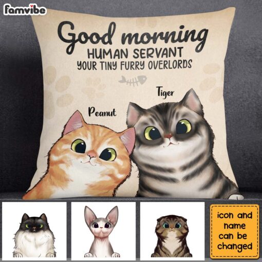 Personalized Good Morning Cat Human Servant Pillow