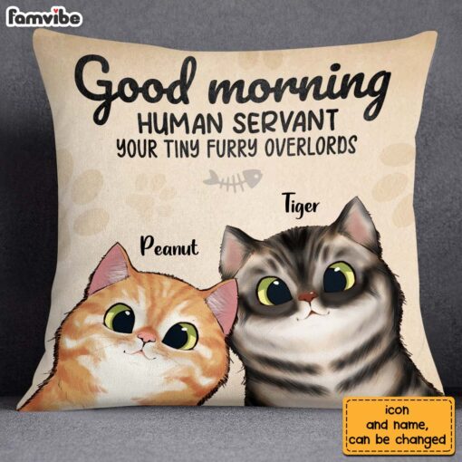 Personalized Good Morning Cat Human Servant Pillow