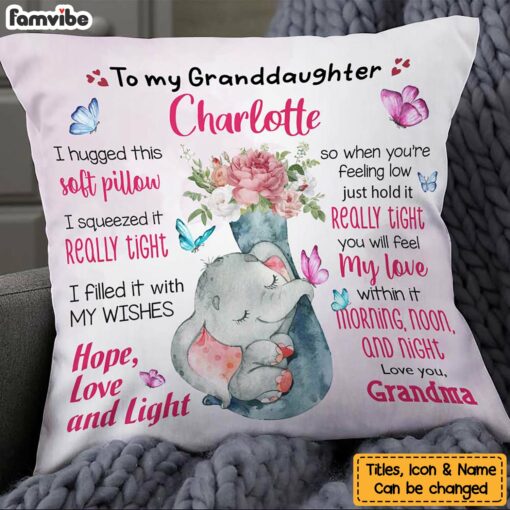 Personalized Granddaughter Baby Elephant Hug This Pillow