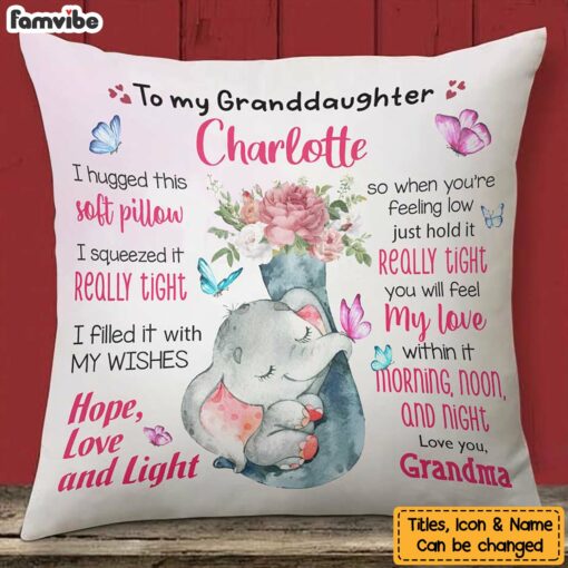 Personalized Granddaughter Baby Elephant Hug This Pillow