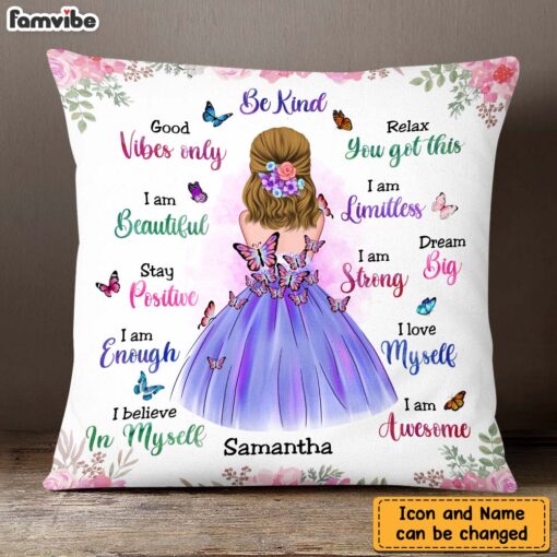 Personalized Granddaughter Daughter Be Kind Motivational Quotes Butterfly Pillow