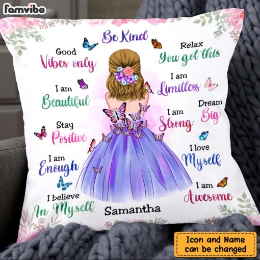 Personalized Granddaughter Daughter Be Kind Motivational Quotes Butterfly Pillow