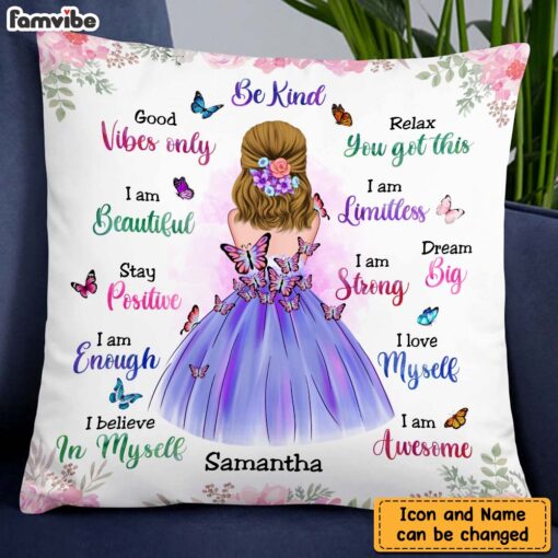 Personalized Granddaughter Daughter Be Kind Motivational Quotes Butterfly Pillow