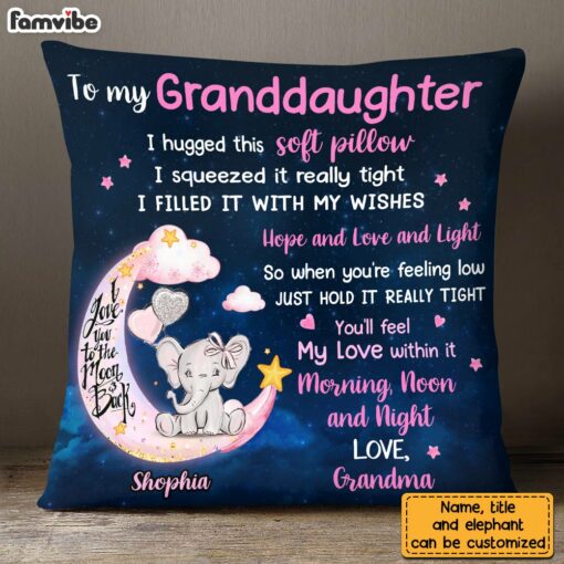 Personalized Granddaughter Elephant Love You To The Moon And Back Pillow