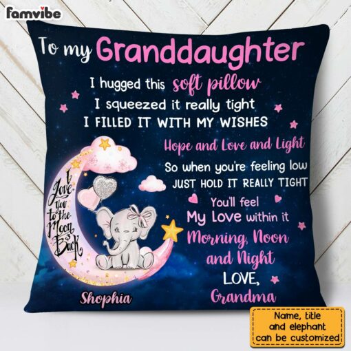 Personalized Granddaughter Elephant Love You To The Moon And Back Pillow