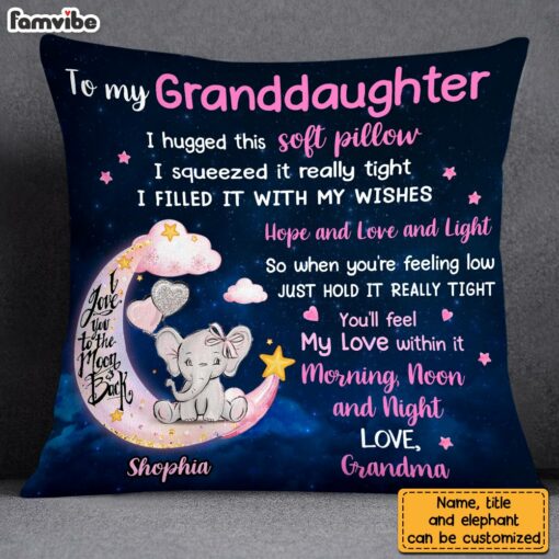 Personalized Granddaughter Elephant Love You To The Moon And Back Pillow