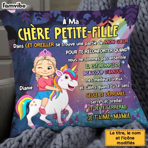 Personalized Granddaughter French Gift Ma Ch�re Petite-Fille Unicorn Kid Pillow