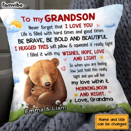 Personalized Granddaughter Grandson Bear Hug This Pillow