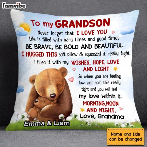 Personalized Granddaughter Grandson Bear Hug This Pillow