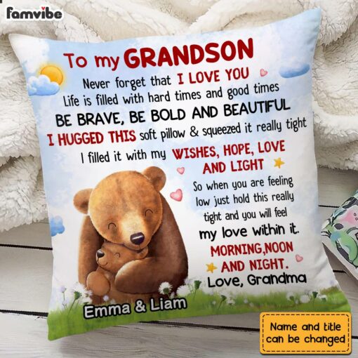 Personalized Granddaughter Grandson Bear Hug This Pillow