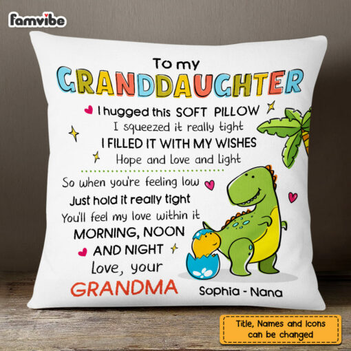 Personalized Granddaughter Hug This Dinosaur Drawing Pillow