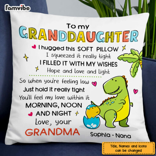 Personalized Granddaughter Hug This Dinosaur Drawing Pillow