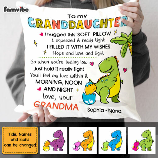 Personalized Granddaughter Hug This Dinosaur Drawing Pillow