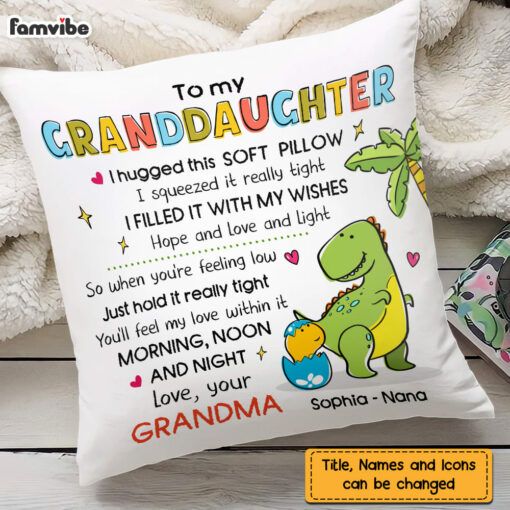 Personalized Granddaughter Hug This Dinosaur Drawing Pillow