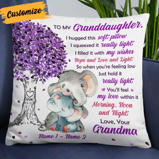 Personalized Granddaughter Hug This Elephant Pillow