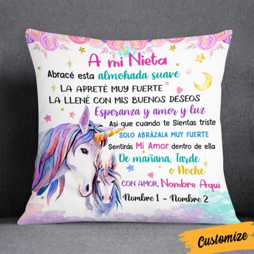 Personalized Granddaughter Spanish Unicorn Pillow