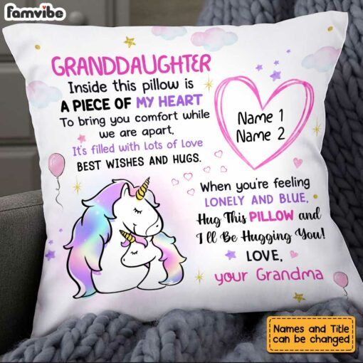 Personalized Granddaughter Unicorn Drawing Pillow