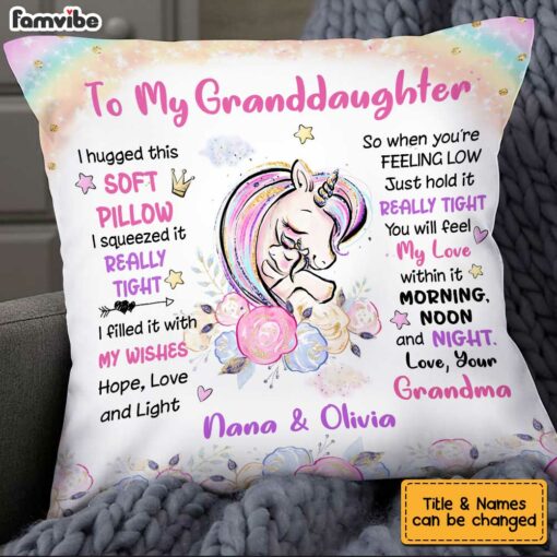 Personalized Granddaughter Unicorn Hug This Pillow