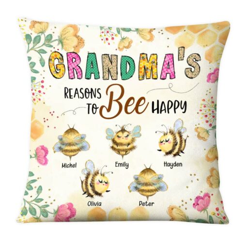 Personalized Grandma Bee Happy Pillow