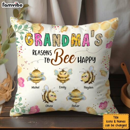 Personalized Grandma Bee Happy Pillow