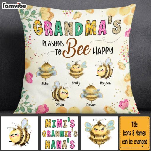 Personalized Grandma Bee Happy Pillow