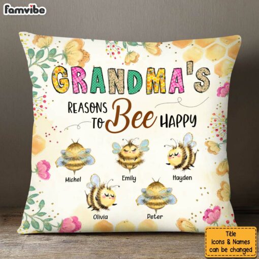 Personalized Grandma Bee Happy Pillow