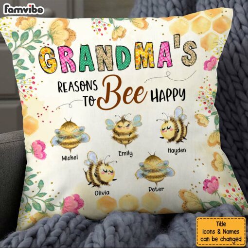 Personalized Grandma Bee Happy Pillow