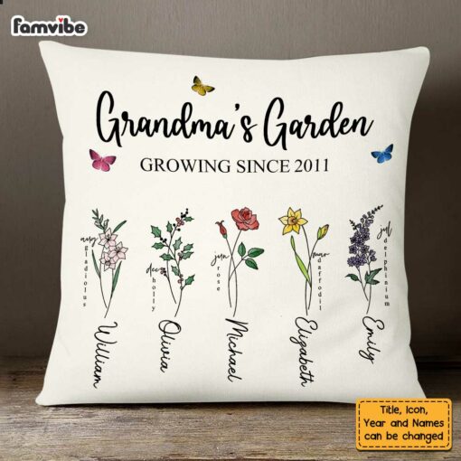 Personalized Grandma Birth Flower Pillow