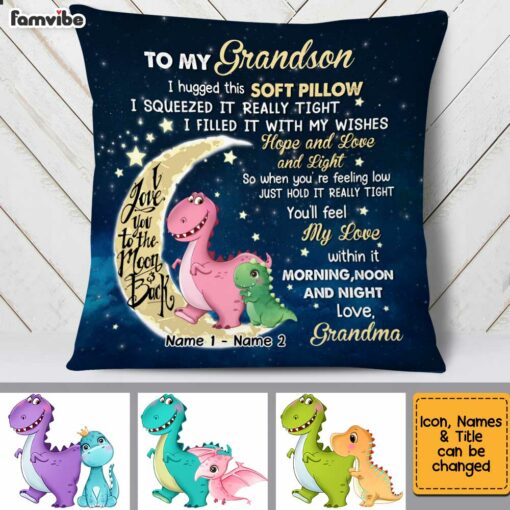 Personalized Grandma Dinosaur On The Moon Pillow